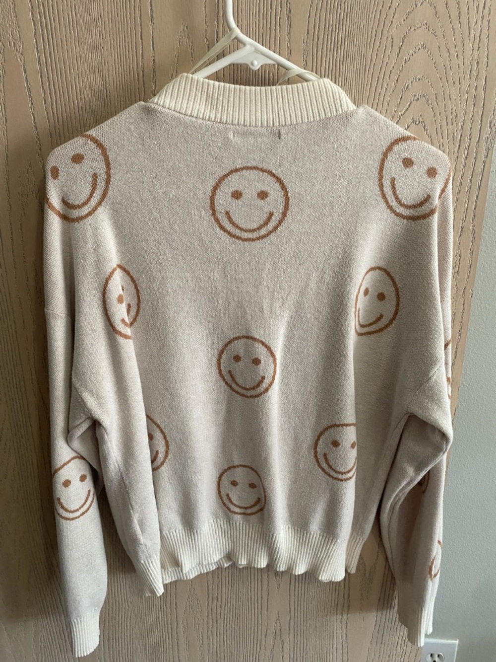 Cream Smiley-Print Button Cardigan Sweater - Picture 2 of 3
